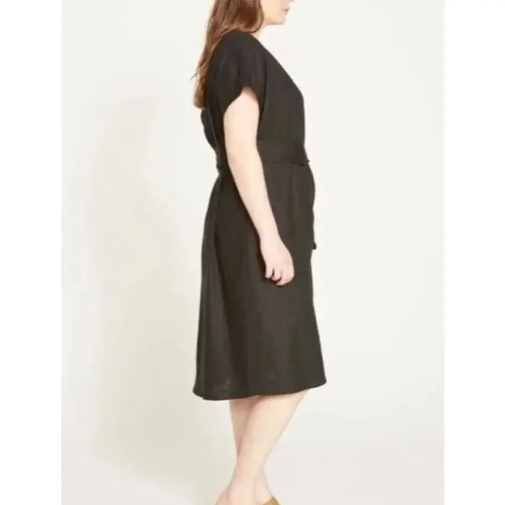 Universal Standard Tracy Linen Blend Tulip Wrap Dress Short Sleeve Belted Midi - Picture 4 of 14